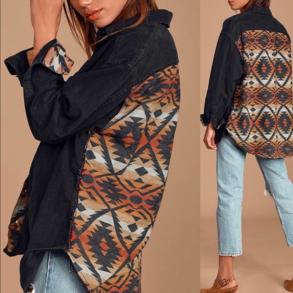 Free People Tops - FREE PEOPLE Echo Rock Washed Black Aztec Shirt